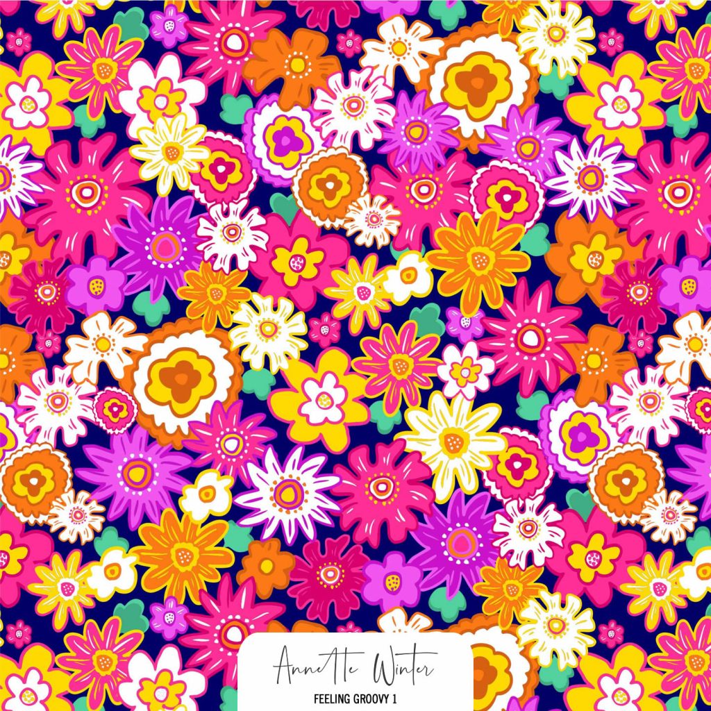 Seventies inspired floral pattern print by Annette Winter